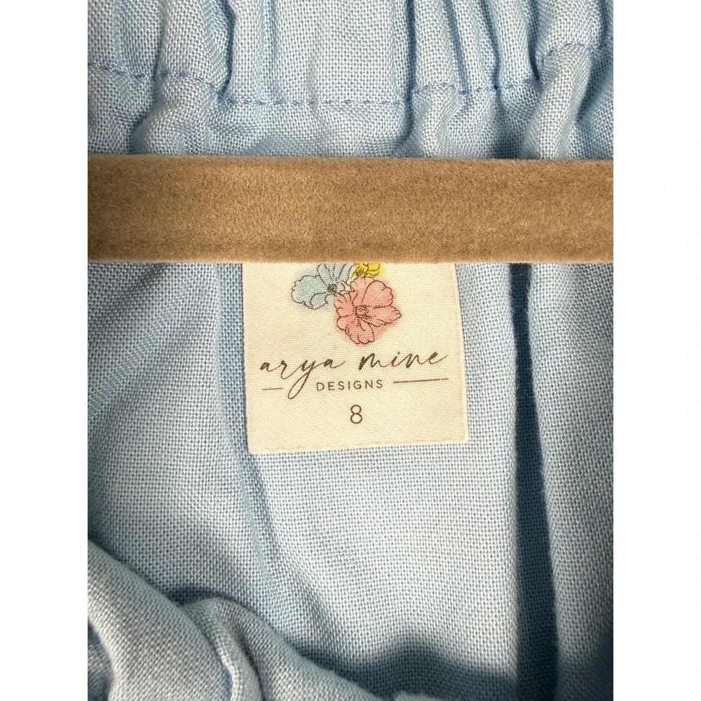Arya Mine Designs Dress Kids Size 8 Blue Floral Cotton Flutter Sleeve Ruffle